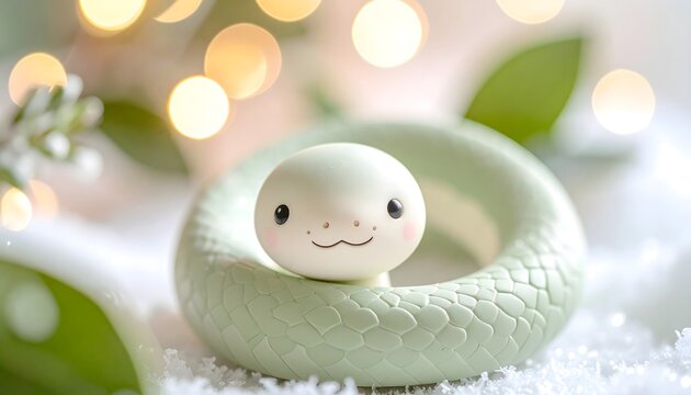 Serpiente kawaii verde enrollada con rostro sonriente