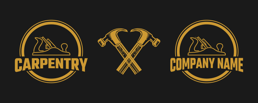 Woodworking tool logo design, wood plane, hammer, traditional, woodworker, furniture, vector