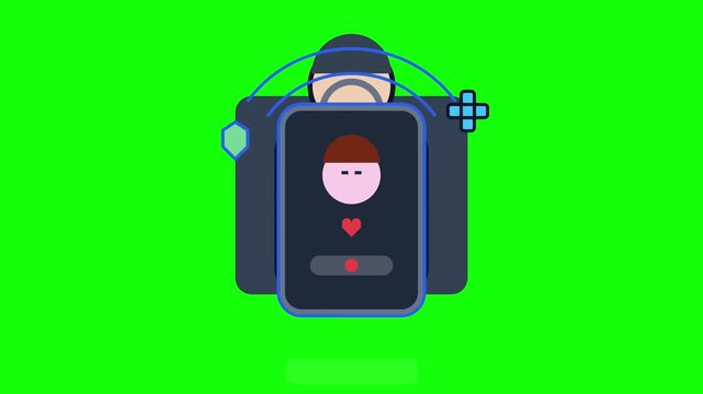 Smartphone mobile application interface showing a user profile with heart icon engagement feedback for social media networks and digital communications displayed on a screen for software