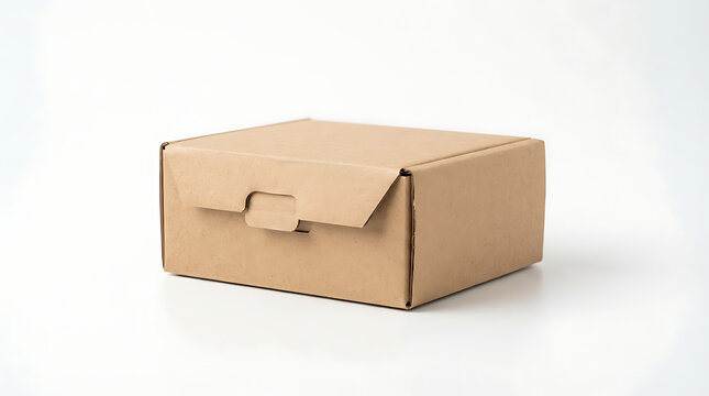 Brown kraft paper mailing box isolated on transparent background for