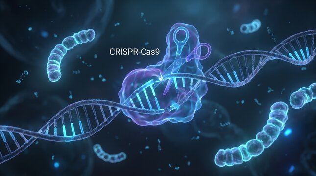 Crispr Gene Editing Concept Featuring Dna Strand Being Cut by Cas9 Protein Complex in Medical Research