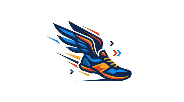 Dynamic winged running shoe vector illustration on white background
