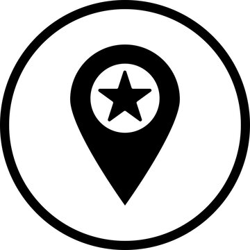 Black circular map pin pointer icon with star symbol isolated on transparent background