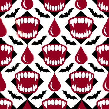 Seamless Vampire Fangs and Bats Halloween Pattern