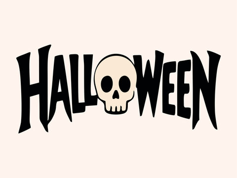 Halloween Black Lettering with Skull Illustration