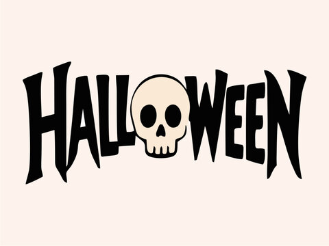 Halloween Black Lettering with Skull Illustration
