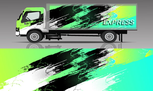 Vektor grafis untuk truk dan mobil; desain garis abstrak dengan latar belakang bergaya grunge untuk *vinyl wrap* kendaraan.