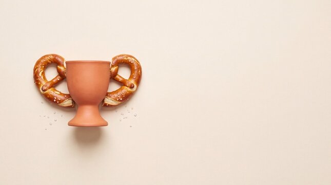 Pretzel and terracotta egg cup forming a winner trophy