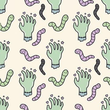 Cute Cartoon Zombie Hands Seamless Halloween Pattern