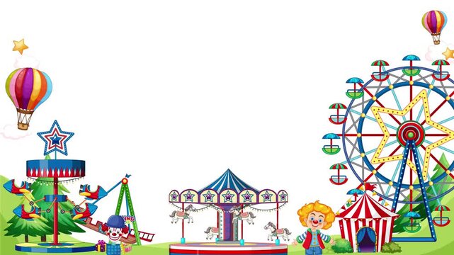Cartoon Amusement Park Fairground Animation Frame with Blank White Copyspace