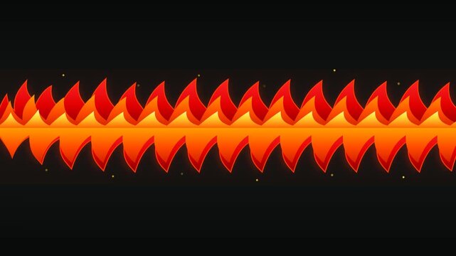 animated red orange fire flame border with glowing flames and floating sparks on dark background. for fire effects, gaming graphics, action videos, banners, dividers, transitions, event visuals, 