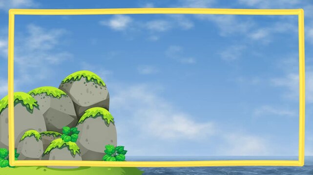 Cartoon Tropical Island Rocks with Clear Blue Sky Looping Animation