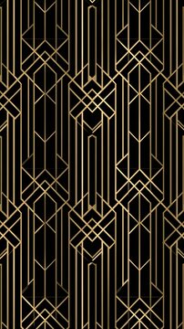 Champagne gold foil geometric art deco pattern on black background