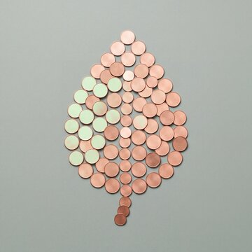 Copper coin leaf symbolizing money growth and sustainability