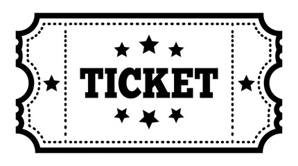 Fototapeta premium Black and white ticket icon with stars for event admission and