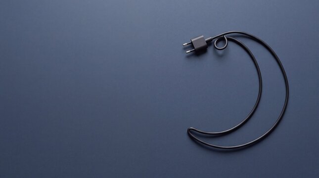 Unplugged black charging cable shaped like a crescent moon