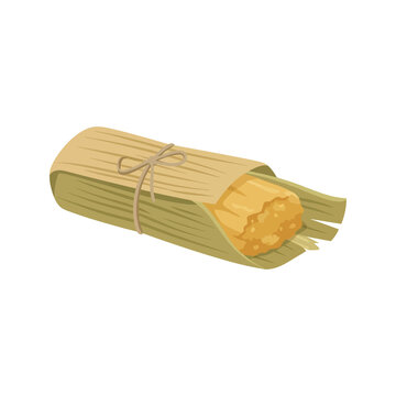 Traditional tamale wrapped in corn husk tied with thin string isolated on transparent background for mexican cuisine menu design and cultural food graphics.