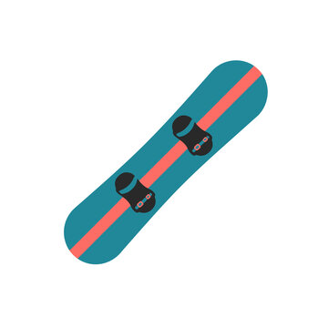Teal and coral snowboarding equipment vector graphic showcasing stylish winter sports gear and modern board design for seasonal mountain recreational activities.