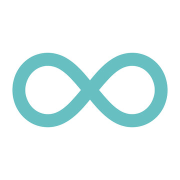 Teal infinity symbol vector icon representing endless loop and mathematical concepts for philosophy websites and digital branding of continuity and sustainability.