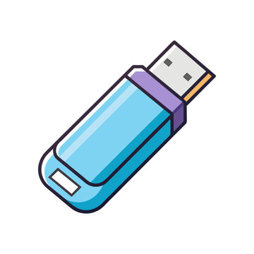 Bright blue USB flash drive vector illustration isolated on white background for digital storage
