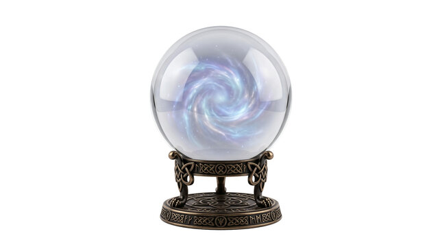 Magic crystal ball with a glowing galaxy inside isolated on a transparent background