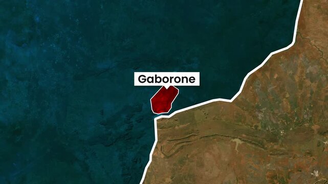 Satellite map animation highlighting Gaborone city in red video footage