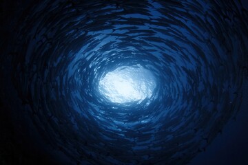 Fototapeta premium The Spiral School of Fish Creating an Underwater Circular Vortex