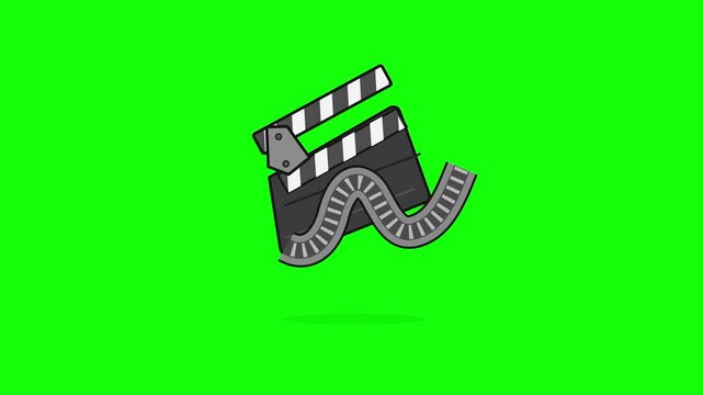 Movie clapperboard with film strip vector illustration on green screen background.