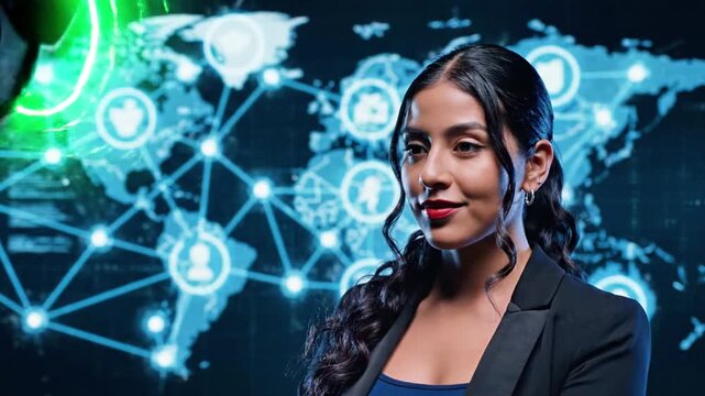 Security camera scanning woman face with facial recognition technology