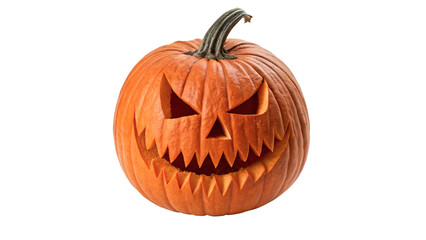 Scary carved Halloween pumpkin jack o lantern with spooky smiling face on transparent background © Sebastian