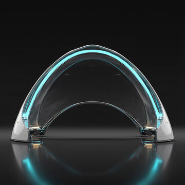 Futuristic arch portal with glowing blue neon light 3D rendered