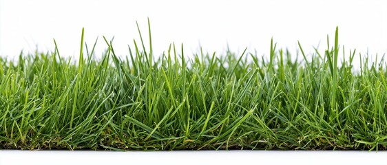 Naklejka premium Strip of fresh green grass blades at ground level against white background