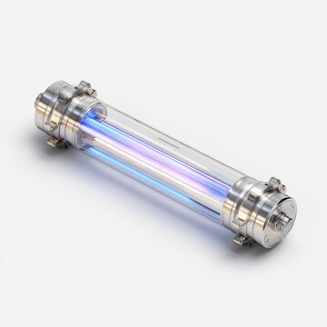 Futuristic glowing energy cell with blue light for scientific design 3D rendered