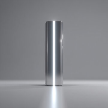 Shiny silver metal cylinder with bright light reflection 3D rendered