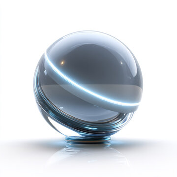 Futuristic glossy gray sphere with glowing blue light for technology concept