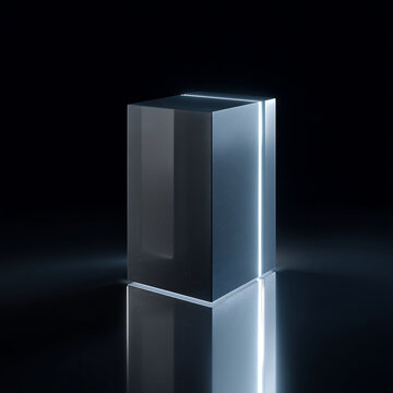Modern glossy black rectangular podium with glowing light for product display 3D rendered