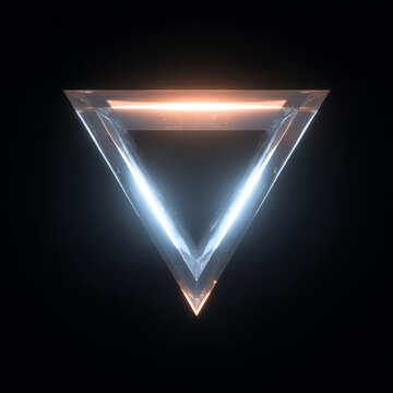 Glowing glass triangle symbol with neon light effect 3D rendered