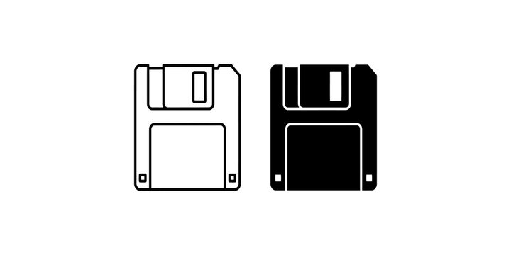 Floppy disk icon in outline and solid black with colored fill for retro technology and data storage.