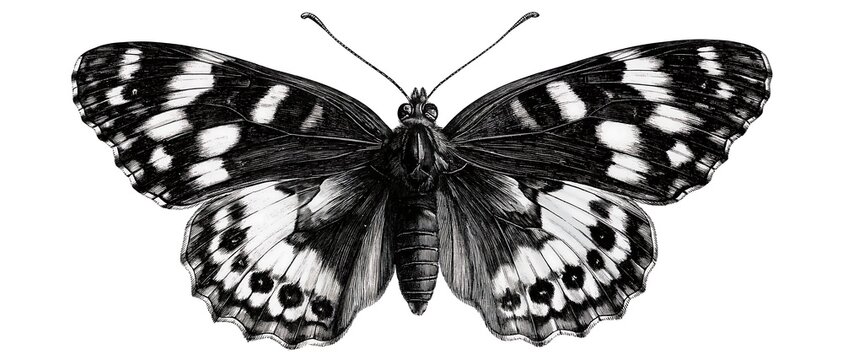 Vintage black and white butterfly engraving illustration