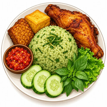Rice with lime leaves, tempeh, and tofu