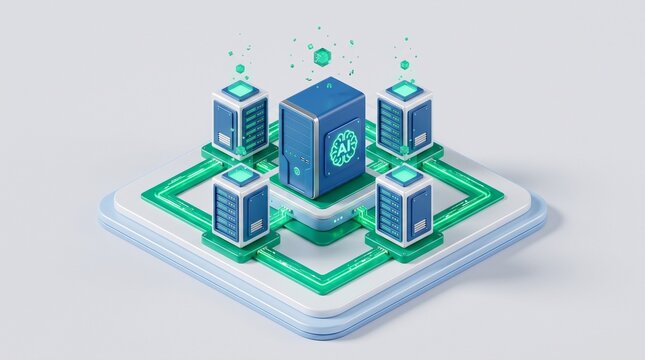 Artificial intelligence secure data management network with AI folder central hub connecting to protected database and verified documents