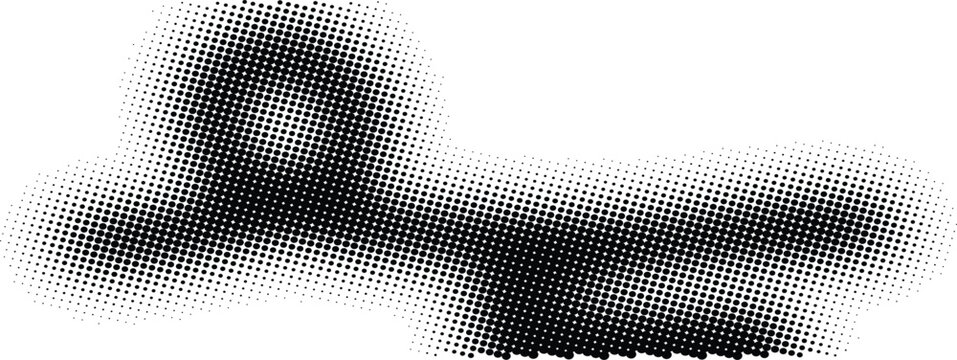Black Halftone Pattern Vector Abstract Shape, Monochromatic Pop Art Dot Texture Silhouette Icon