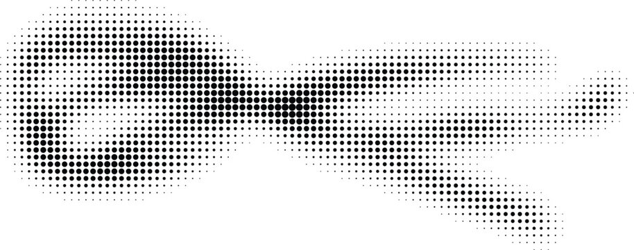 Halftone scissors vector icon, monochrome dotted shear graphic element, abstract black and white dot pattern background for barbershop branding