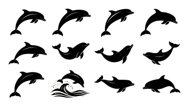 Dolphin Silhouette Vector Collection with Dynamic Swimming Poses Collection 