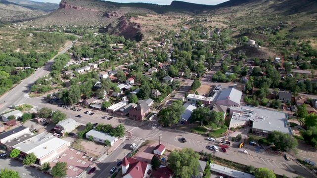 Aerial footage of Lyons Colorado camera rotates clockwise