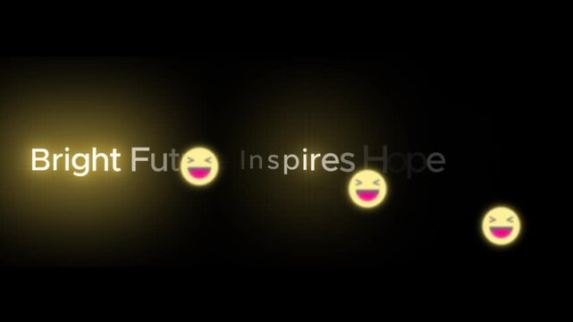 Bright future inspires hope and optimism with glowing smiling icons set against a dark background.