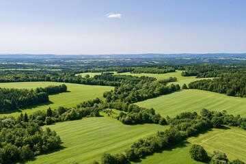 Naklejka premium The Aerial View of Serene Green Farmland and Wooded Patches