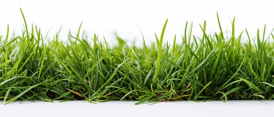 Naklejka premium A strip of dense green grass blades along the bottom edge against a white background