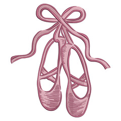 Pink Ballet Shoes with Ribbon Bow Hand Drawn Dance Illustration © DUNG NGUYEN HUU
