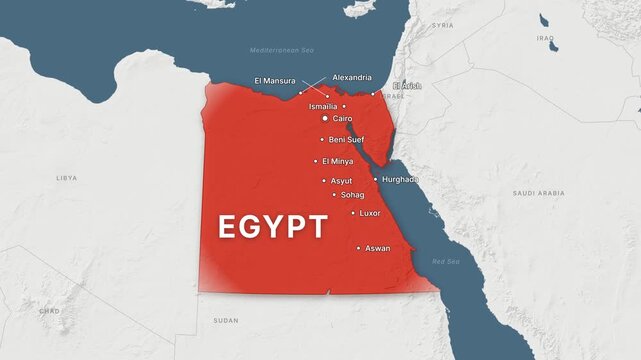 Egypt light map zoom with red highlight and city labels